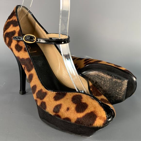 YVES SAINT LAURENT 6 Tribute Brown Black Calf Hair Animal Print Platform Sandals - Picture 5 of 8
